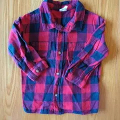 H&M 赤と青のチェック 長袖シャツ 12M