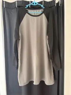 Dazy Plus ラグラン長袖チュニック グレー×ブラック 4XL