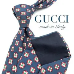 【美品】GUCCI ネクタイ GGロゴ 小紋柄 幾何学模様柄 ブルー レッド