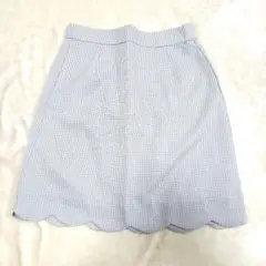 【美品】アンクルージュ　ギンガムチェック スカラップ裾スカート　サックス