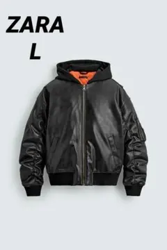 ZARA ザラ コントラストフード付きフェイクレザー ジャケット L