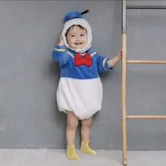 Disney ディズニー 長袖 たまごオール 帽子付き ドナルド フリース