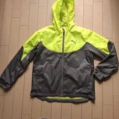 PUMA フード付きウインドブレーカー 150cm グレー/蛍光イエロー