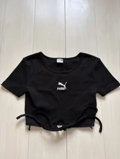 PUMA リブニット クロップドTシャツ ブラック