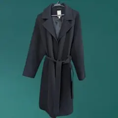 H&M ロングコート ウール ブラック ウエストベルト付き