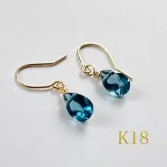 K18 ロンドンブルーとパーズ　ピアス　天然石　ゴールド　18金