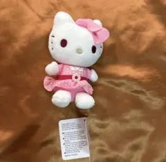 ハローキティ　レトロワンピース ちょいデカマスコット　ピンク