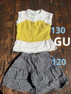 GU ビスチェ 半袖シャツ チェックキュロット セット 120 130