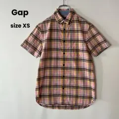 Gap チェック柄 半袖シャツ ボタンダウン コットン100% ピンク XSのサムネイル