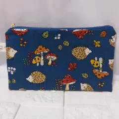 フラットポーチ ハリネズミ ブルー