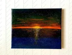 夕暮れの海 アクリル画 原画 想像風景画