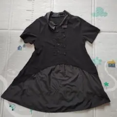 ロング丈ブラック半袖シャツ