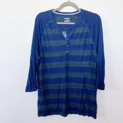 EXPRESS Henley 七分袖カットソー Lサイズ ストライプのサムネイル