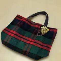 シューラルー　タータンチェック ミニトートバッグ エンブレム付き