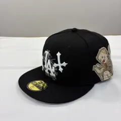 Newera　LAドジャース 7 1/2 (59.6cm)天使刺繍 海外限定　黒