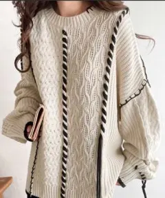 classicalelfクレイジーステッチクルーネックオーバーサイズニット