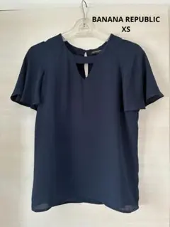 美品 BANANA REPUBLIC 半袖ブラウス ネイビー XS 紺のサムネイル