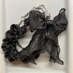 パラコード　ビーズ　リボン　ストラップ　チャーム　ハンドストラップ　ブラック