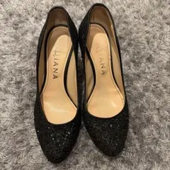 Diana ブラック グリッターパンプス