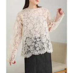 Bab boujeloud バブブージュルード シアー レース ブラウス