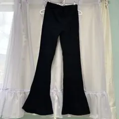 リブ編み フレアパンツ 黒M