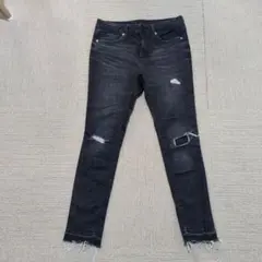 GU スキニーデニム ブラック ダメージ加工 M