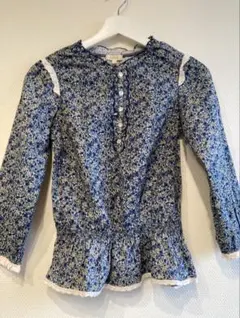 【美品】花柄　チュニック　長袖　130cm ブルー　秋