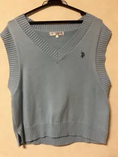 U.S. POLO ASSN. 水色 Vネックノースリーブニットベスト