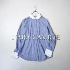 NARA CAMICIE 襟フリル ストライプ ブラウス イタリア製
