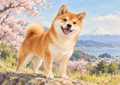 【匿名発送】柴犬アート L判 富士山 桜
