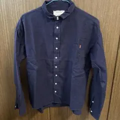 ネイビー コットン ボタンアップシャツ