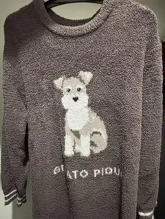 【ジェラピケ】モコモコ　犬刺繍 ロングワンピース　ルームウェア
