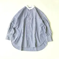 24SS Simplicite ストライプ バンドカラーシャツ コットン 青 白のサムネイル