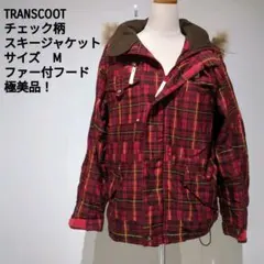 TRANSCOOT チェック柄スキージャケット レディース M　ファー付フード