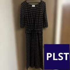 【PLST】プラステ ボーダー ロングワンピース ウエストリボン ネイビーのサムネイル