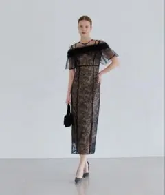 ADAM ET ROPE' アダムエロペ ラインアートシアーワンピース ドレス黒