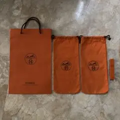 エルメス✳︎ヘリンボーンパターン 巾着袋　約59×59大サイズ②枚セット エルメス HERMES 純正 保存袋 巾着3点＋紙袋 ヘリンボーンセット