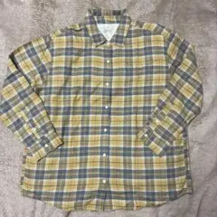 無印良品　イエローグレー チェック柄 コットンシャツ XL