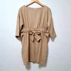 アナトリエ　レディース　ワンピース　ベージュ　七分袖　リボン　38(M)