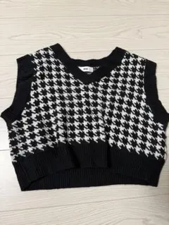 ハウンドトゥースパターン ニットベスト