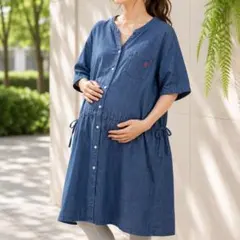 POLO ポロ【L】マタニティ半袖デニムワンピース チュニック 産前後 リボンのサムネイル