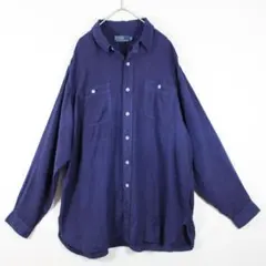 ラルフローレン 開襟シャツ オープンカラー L リネン ネイビー