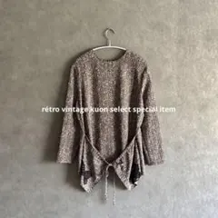 昭和レトロブラウス　総柄シャツ　個性派　リボン　レース　モードシック　秋コーデ
