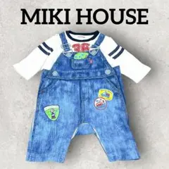 MIKI HOUSE ベビー服 長袖ロンパース オーバーオール風 (70) 白青