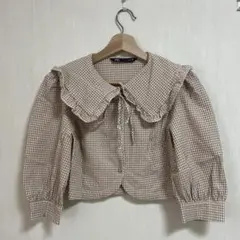ZARA ザラ フリル ギンガムチェックブラウス クロップド丈 Sサイズ