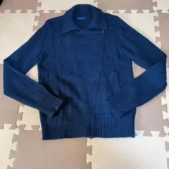 アルパカ55%ダークブルー ジップアップニットセーター