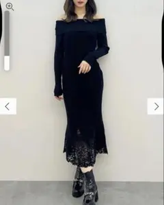 マーキュリーデュオ　レーストリムオフショルニットワンピース