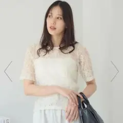 RETRO GIRL 刺繍レース半袖CT エクリュ / レース 半袖 トップス
