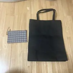 Aquascutum ブラックトートバッグとチェックポーチセット