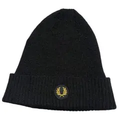 美品 Fred perry ニット帽 ロゴ刺繍 ブラック